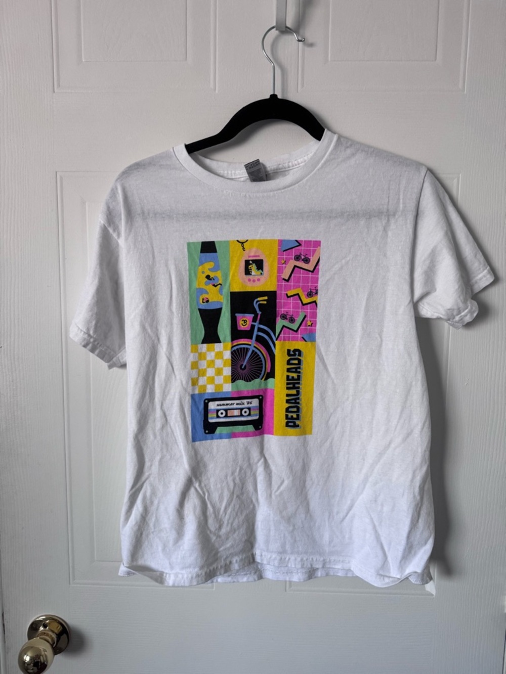 Gildan White Tee with Multi-Color Retro Graphic